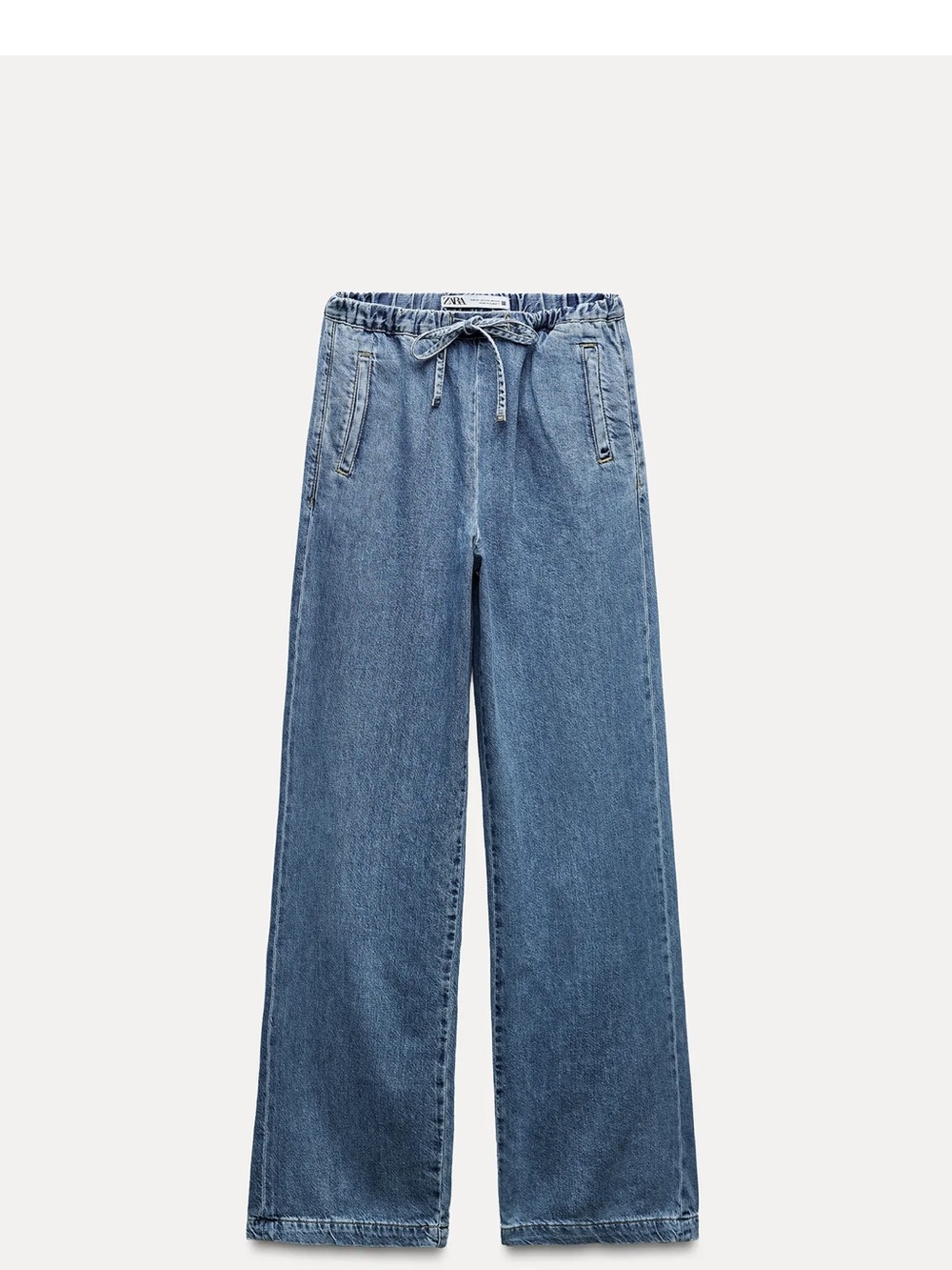 Zara Light Blue Wide-Leg Drawstring Jeans